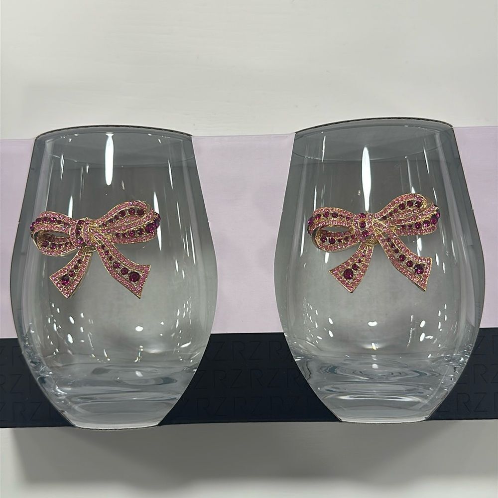 Rachel Zoe 🎀 Bow Crystal Pave Stemless Wine Glasses!